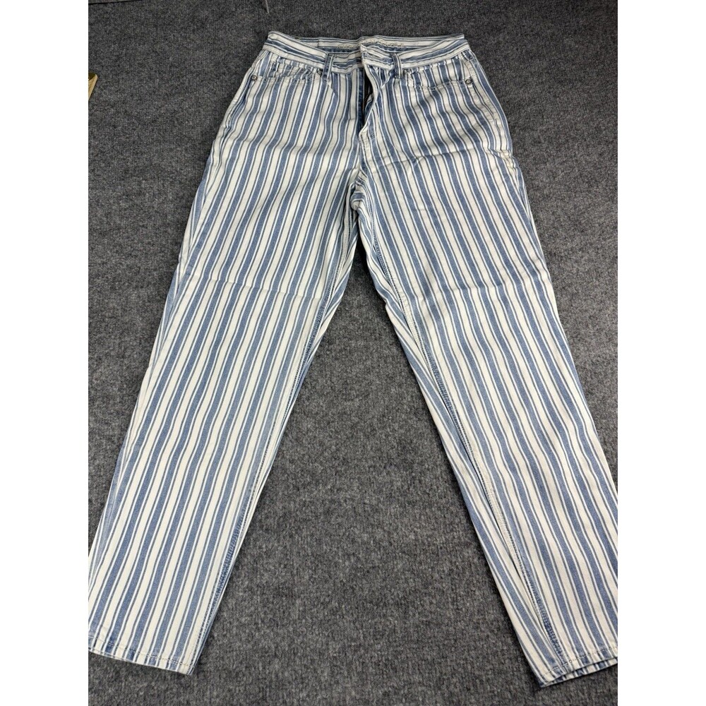 American Eagle Womens 0 Short Striped Mom Jeans Blue White High Rise Denim